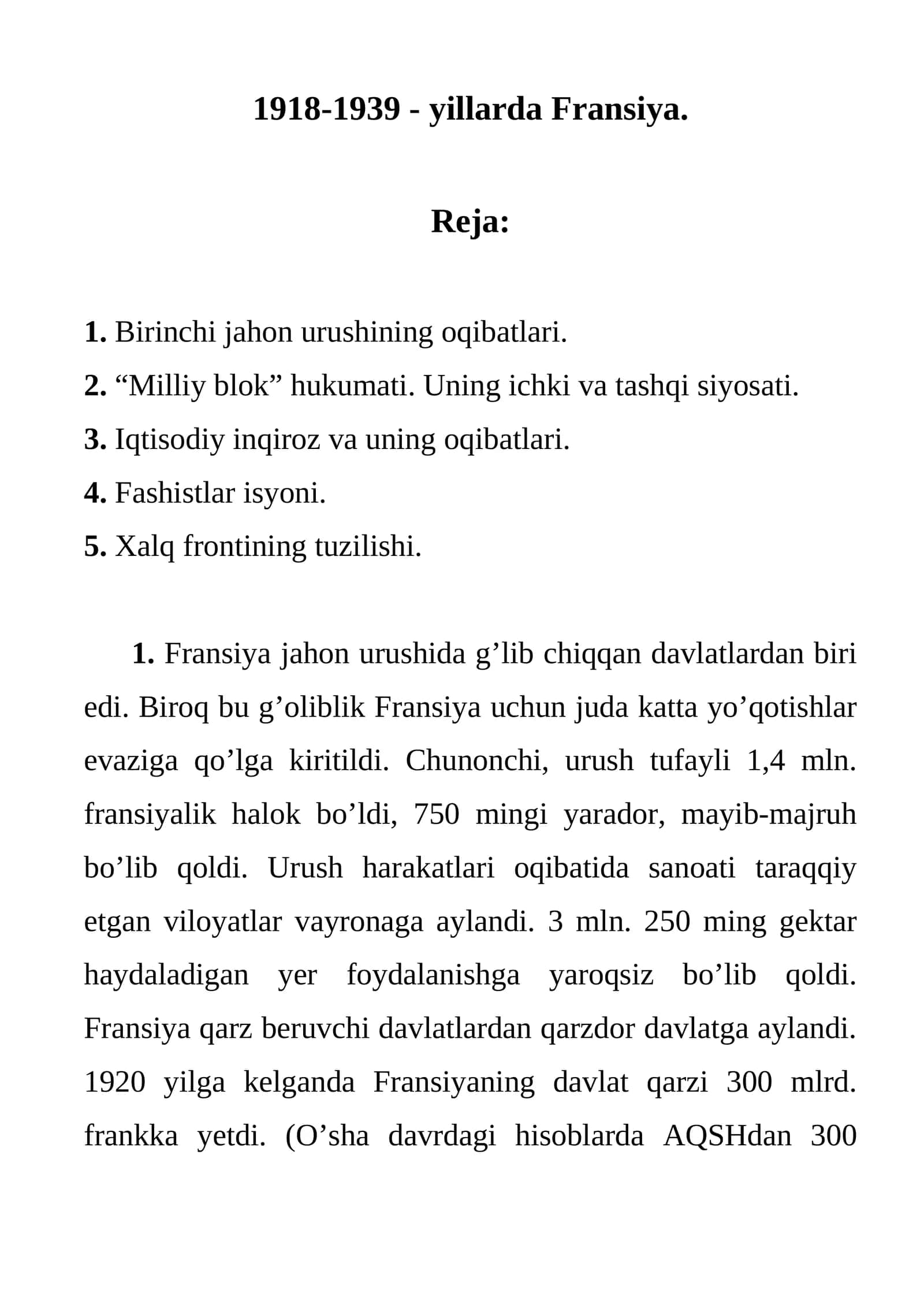 1918-1939 - yillarda Fransiya 1