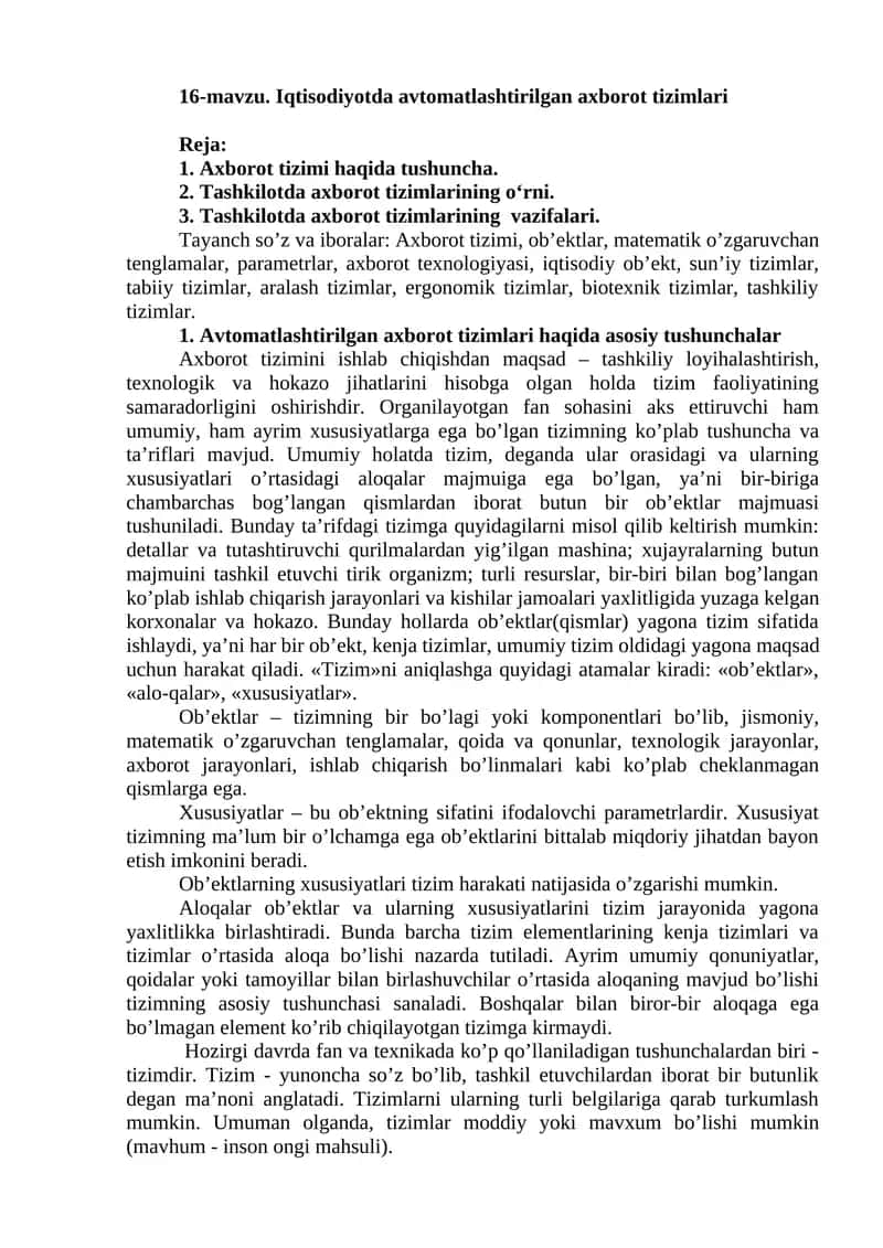 Avtomatlashtirilgan axborot tizimlari 1
