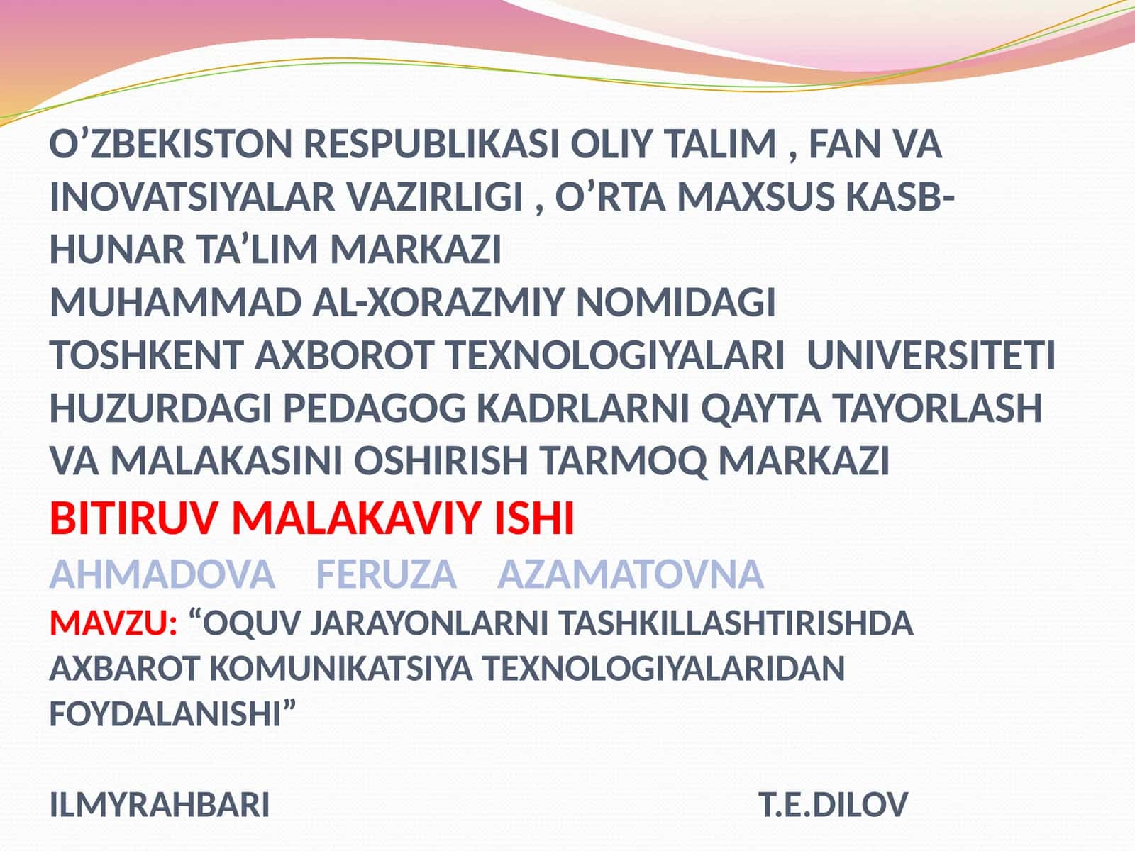OQUV JARAYONLARNI TASHKILLASHTIRISHDA AXBAROT KOMUNIKATSIYA TEXNOLOGIYALARIDAN FOYDALANISHI 1