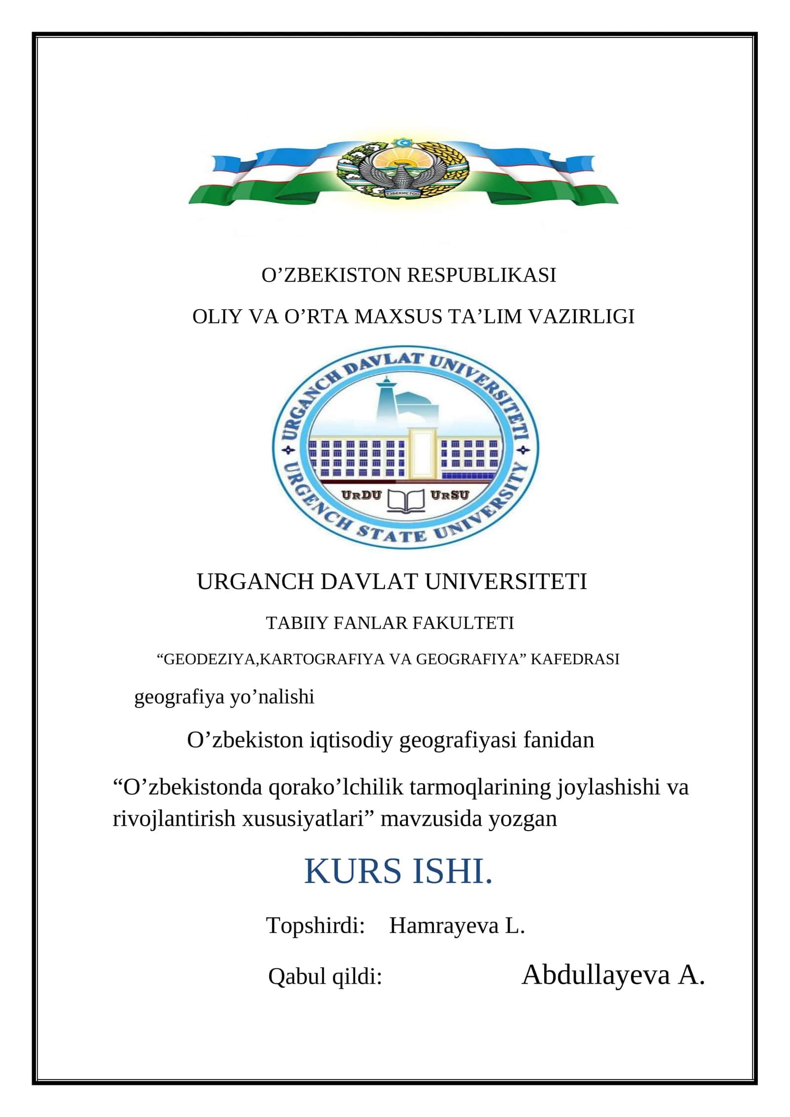 O’zbekistonda qorako’lchilik tarmoqlarining joylashishi va rivojlantirish xususiyatlari 1