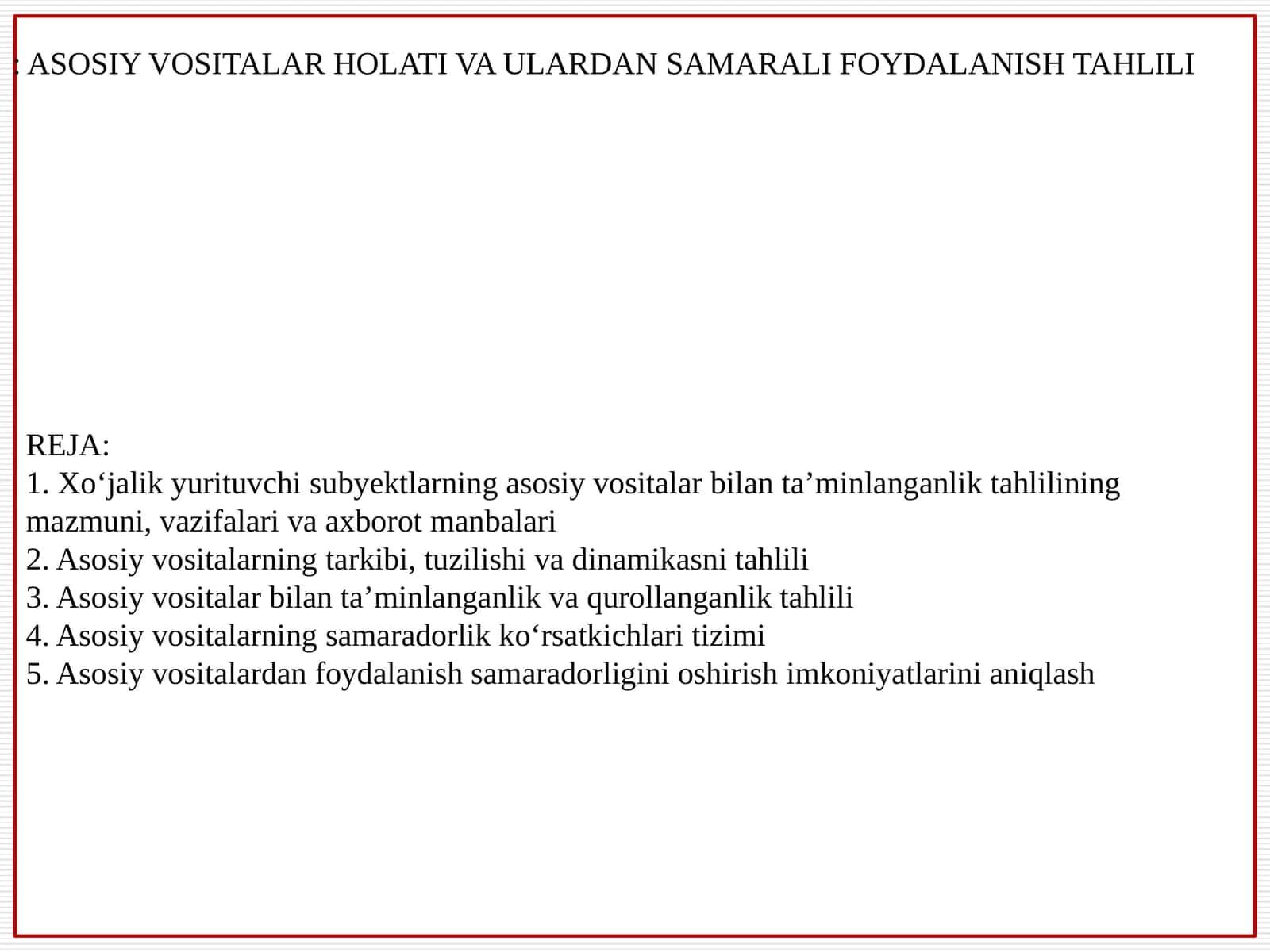 Xoʻjalik yurituvchi subyektlar asosiy vositalari 1