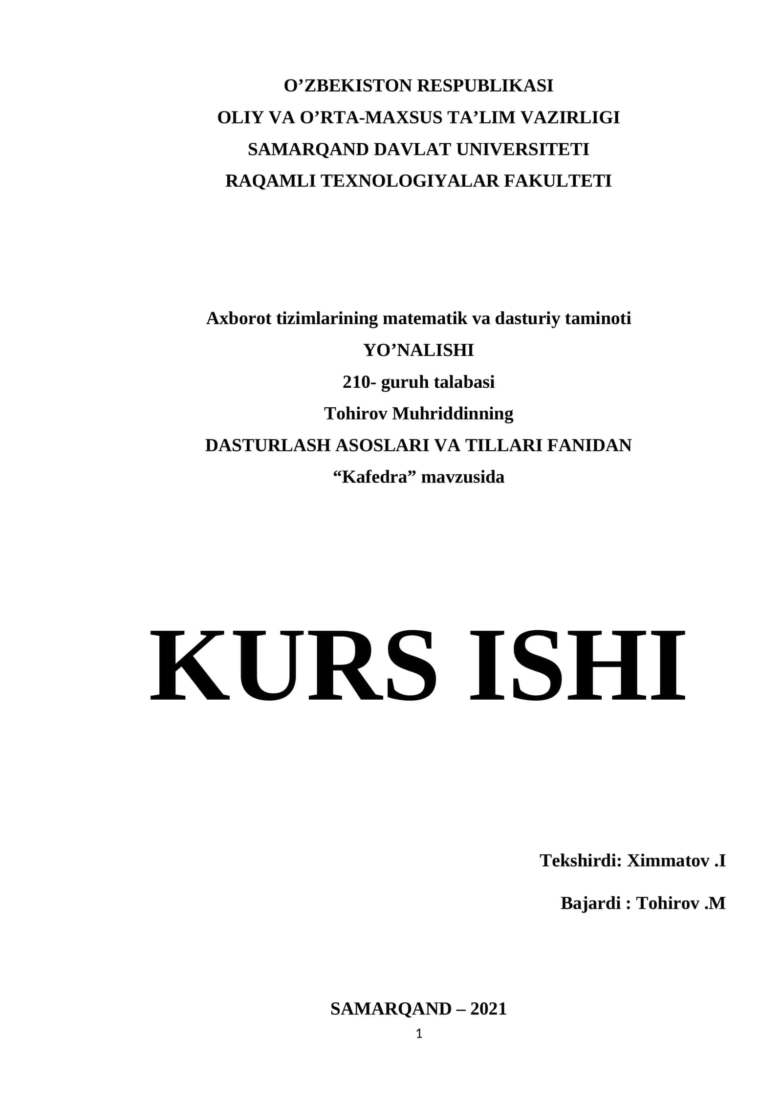 DASTURLASH ASOSLARI VA TILLARI FANIDAN 1