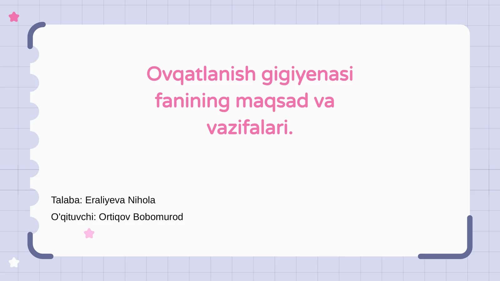 Ovqatlanish gigiyenasi fanining maqsad va vazifalari 1