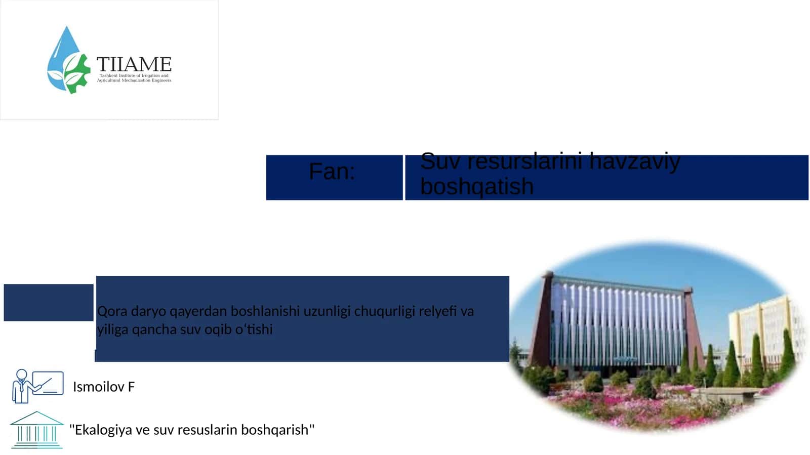 Ekalogiya ve suv resuslarin boshqarish 1