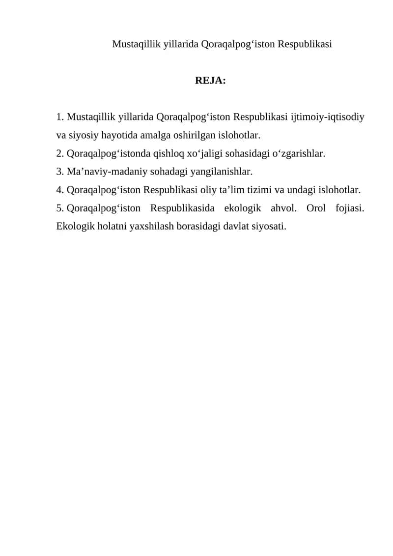 Mustaqillik yillarida Qoraqalpog‘iston Respublikasi 1
