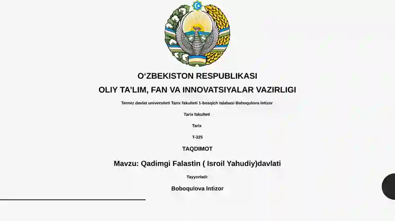 Qadimgi Falastin ( Isroil Yahudiy)davlati