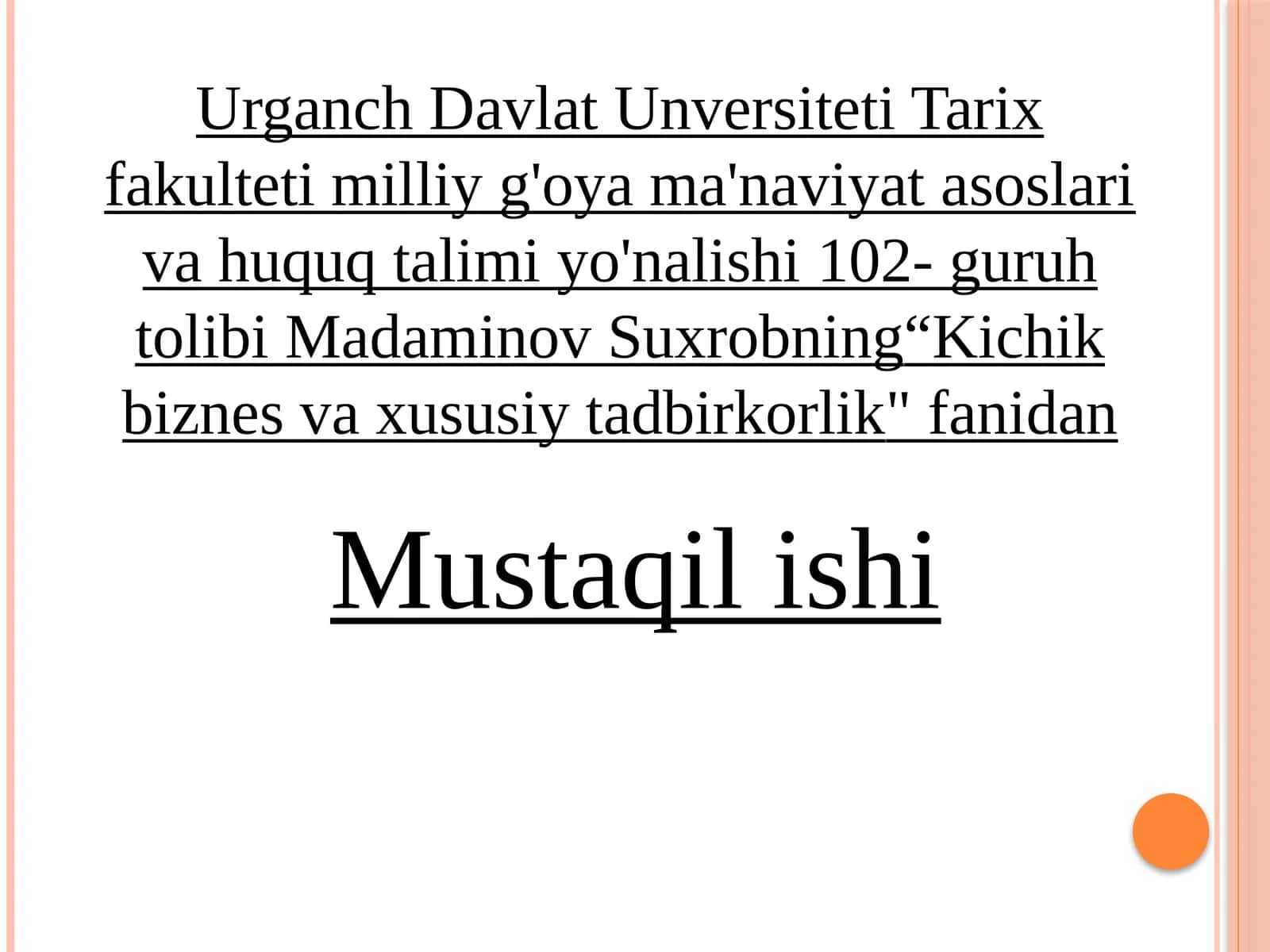 Kichik biznes va tadbirkorlikni rivojlantirish 1