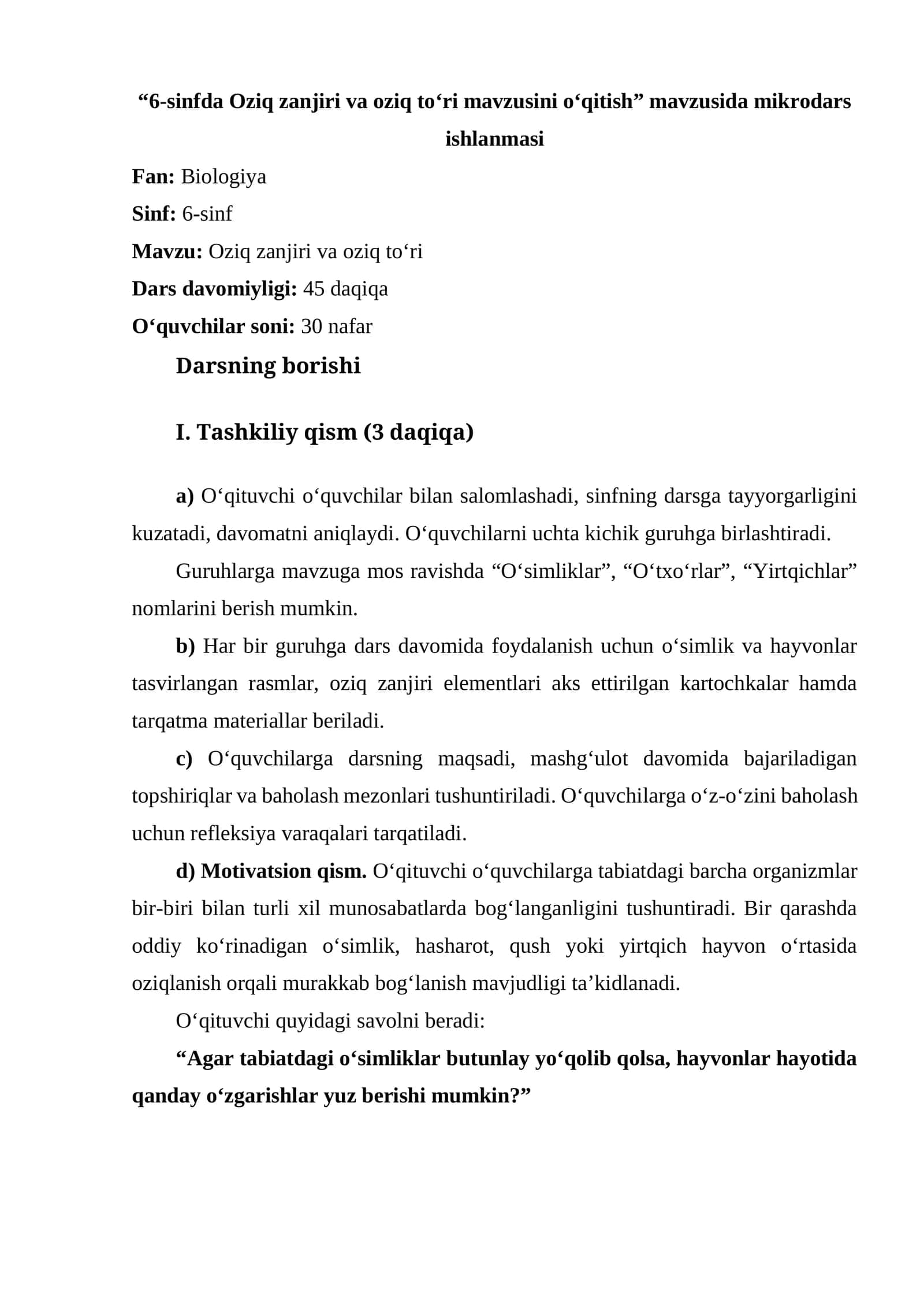 Oziq zanjiri va oziq to‘ri o‘qitish 1