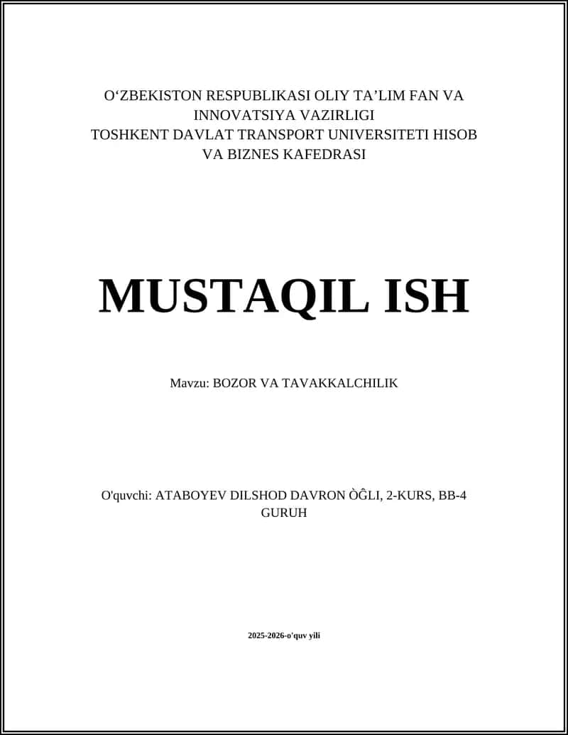 Bozor va Tavakkalchilik 1