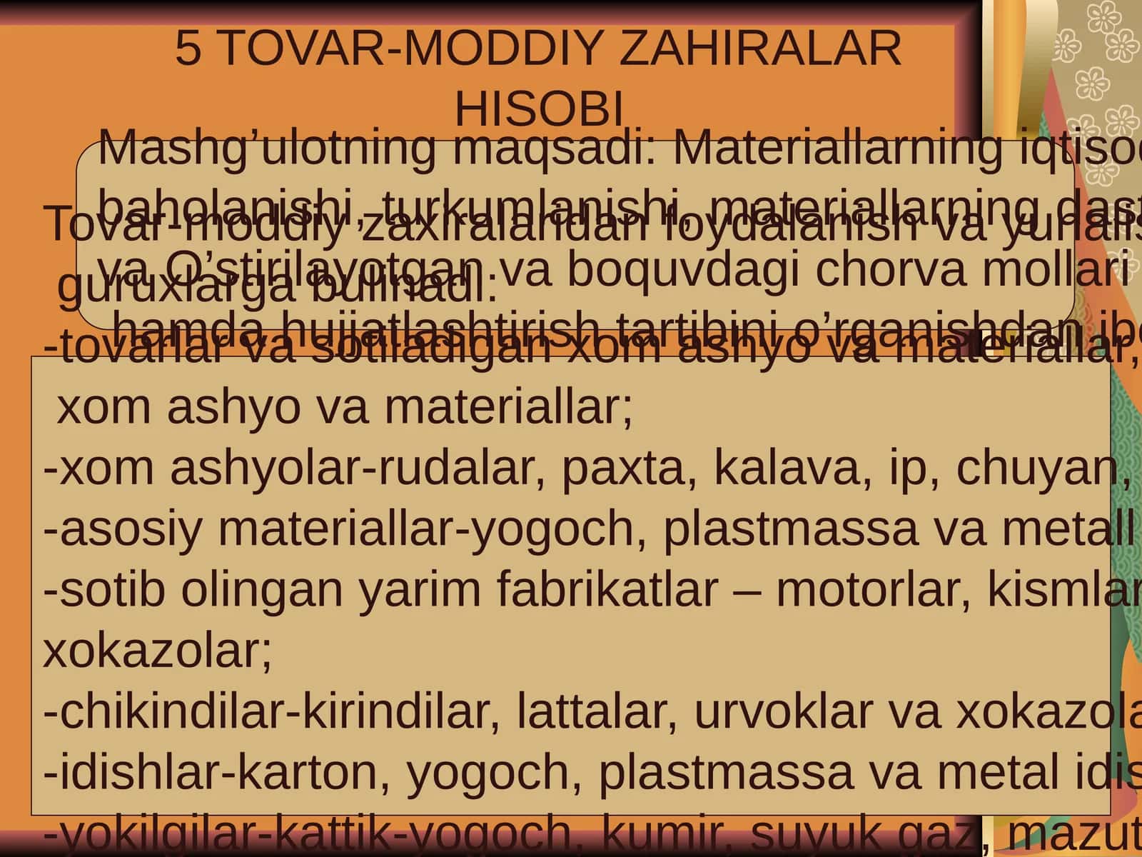TOVAR-MODDIY ZAHIRALAR HISOBI 1