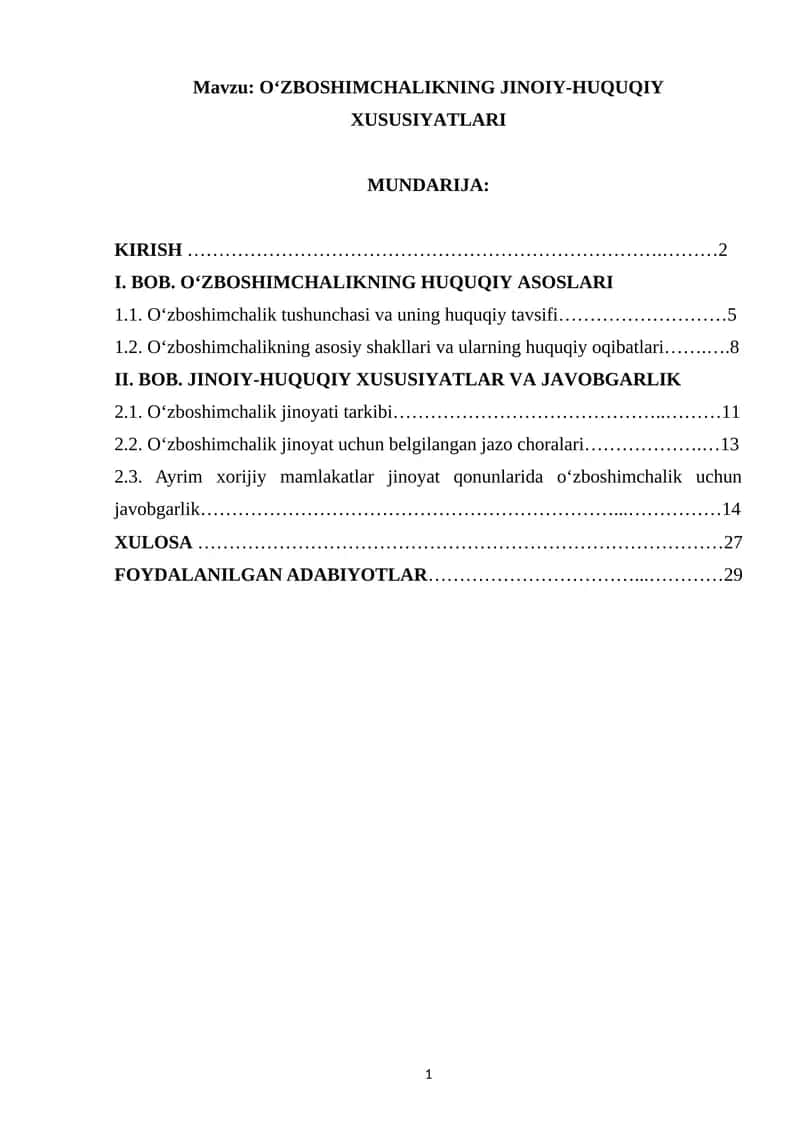 O‘ZBOSHIMCHALIKNING JINOIY-HUQUQIY XUSUSIYATLARI 1