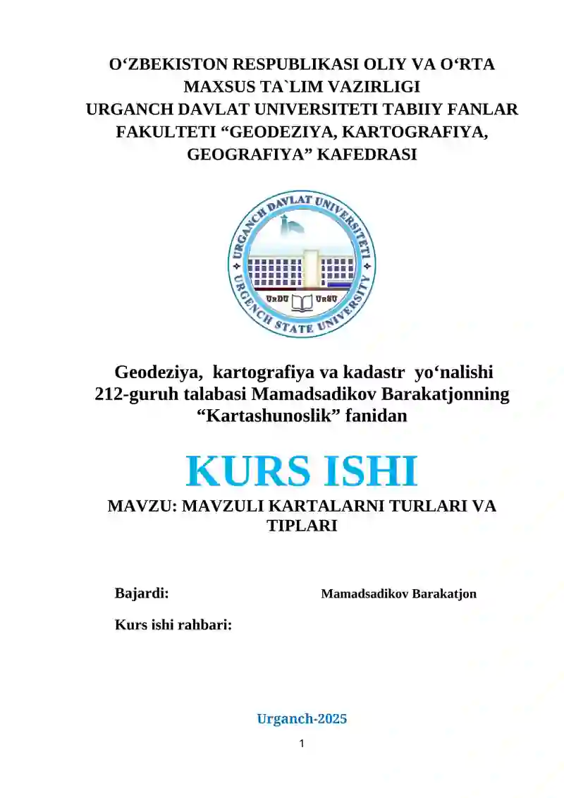 MAVZULI KARTALARNI TURLARI VA TIPLARI