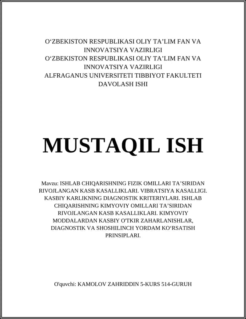 ISHLAB CHIQARISHNING FIZIK OMILLARI TAʼSIRIDAN RIVOJLANGAN KASB KASALLIKLARI 1