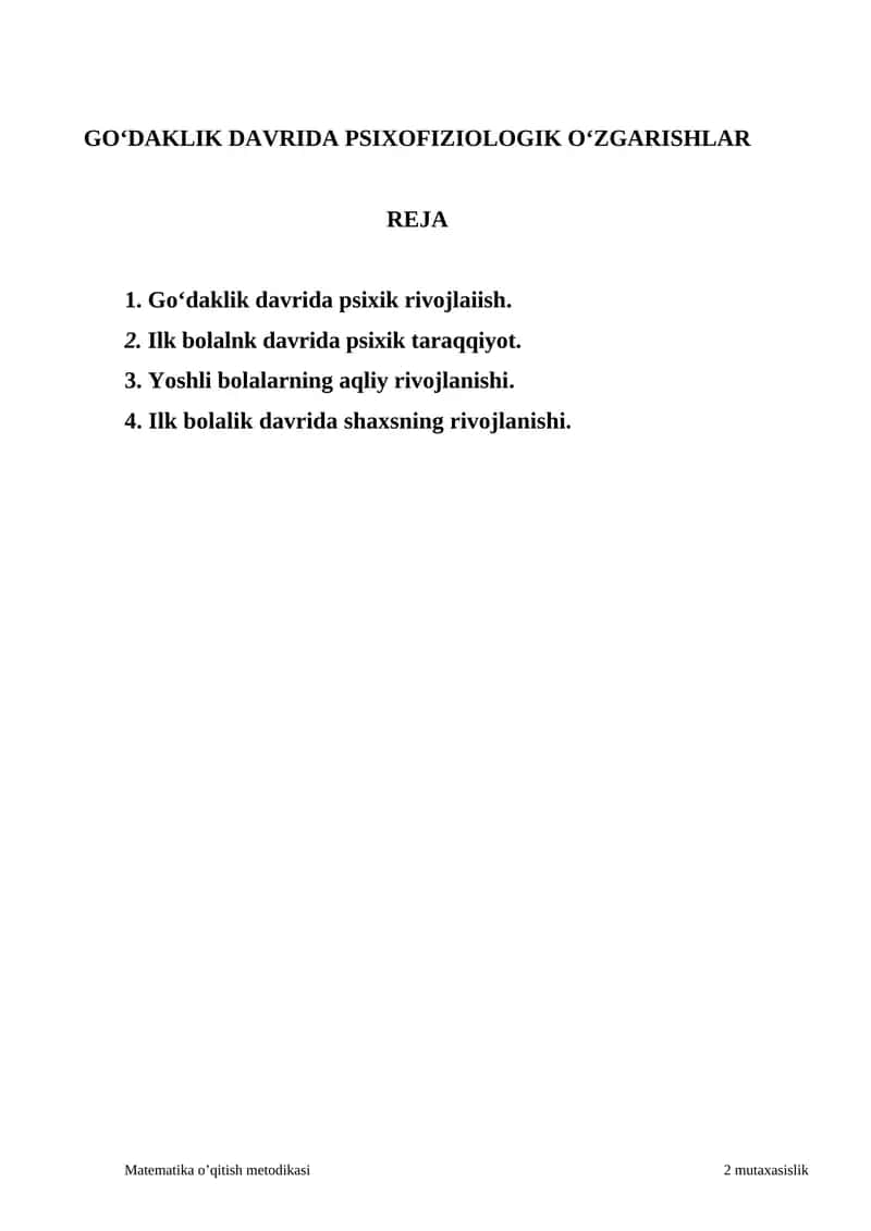 Goʻdaklik Davrida Psixofiziologik Oʻzgarishlar 1