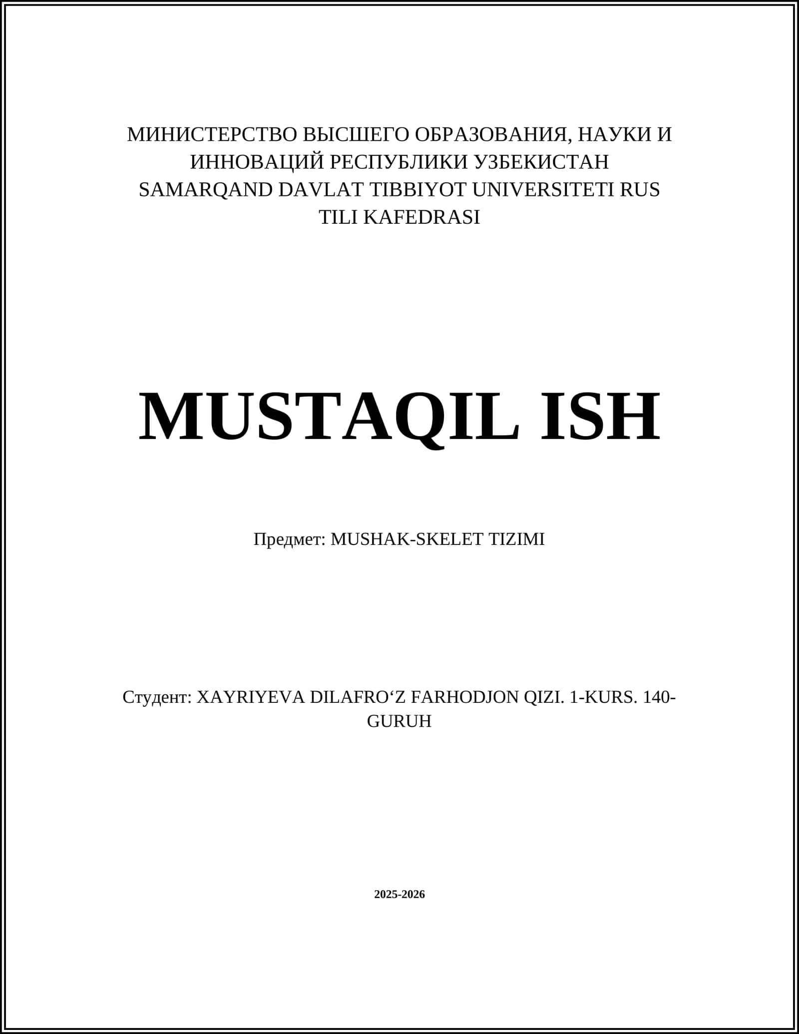 MUSHAK-SKELET TIZIMI 1