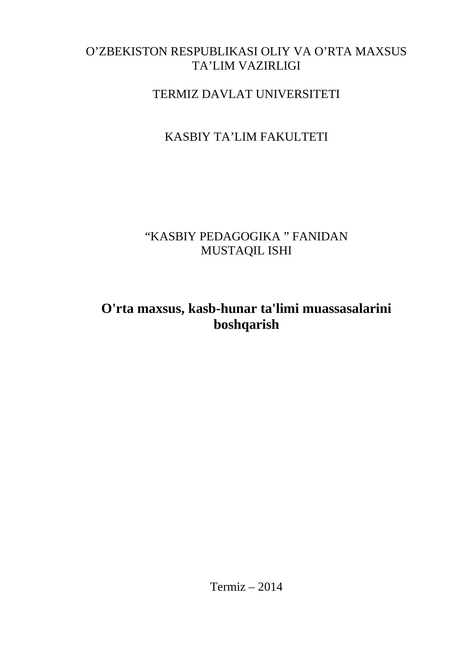 O'rta maxsus, kasb-hunar ta'limi muassasalarini boshqarish 1