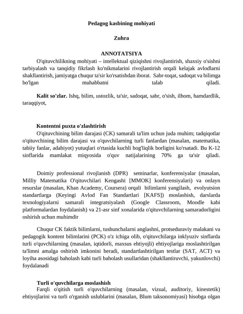 Pedagog kasbining mohiyati 1