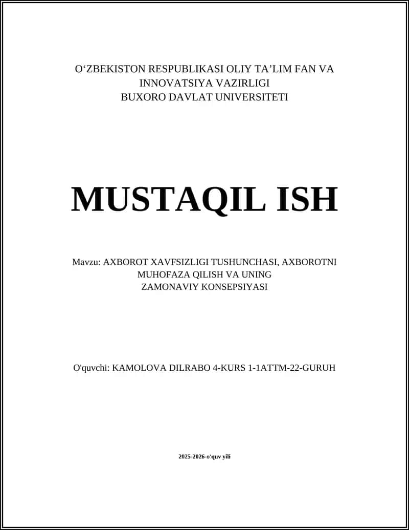 AXBOROT XAVFSIZLIGI TUSHUNCHASI 1