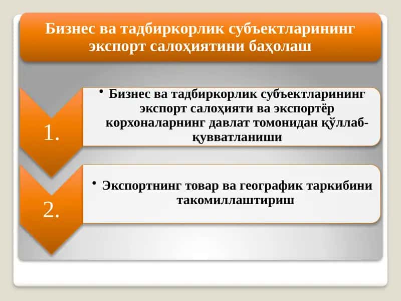 Бизнес ва тадбиркорлик субъектларининг экспорт салоҳиятини баҳолаш 1