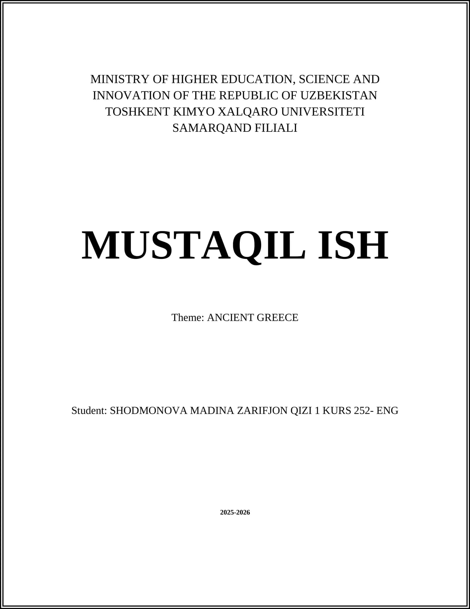MUSTAQIL ISH - ANCIENT GREECE 1