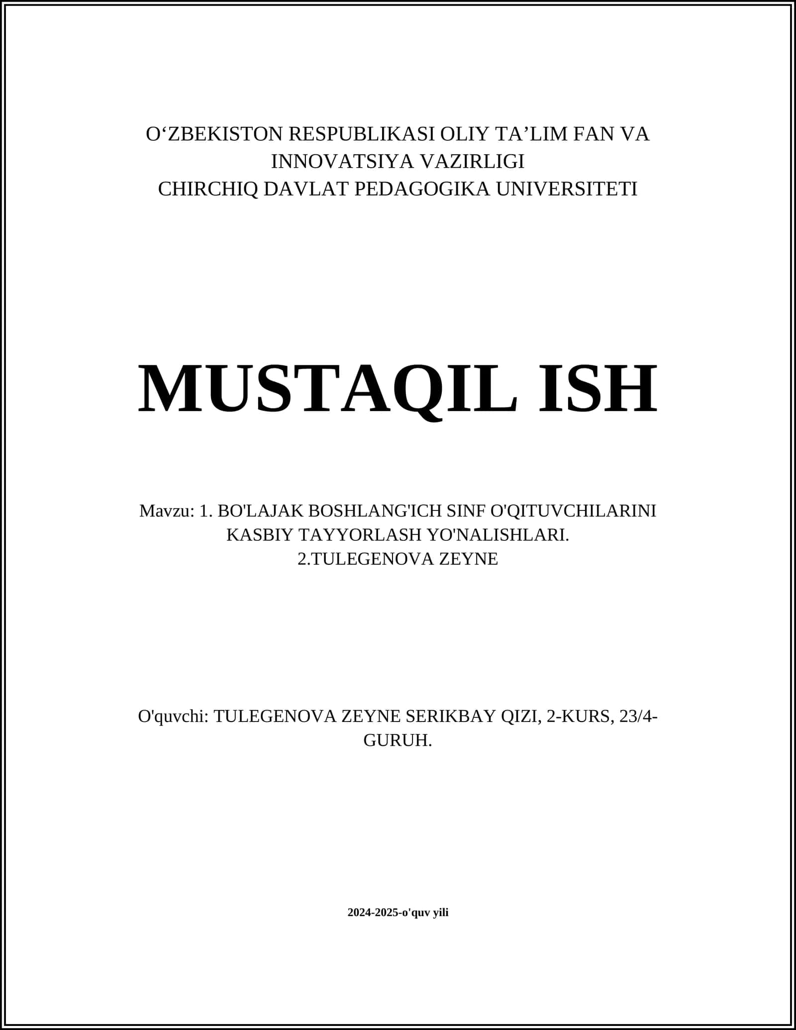 BO'LAJAK BOSHLANG'ICH SINF O'QITUVCHILARINI KASBIY TAYYORLASH YO'NALISHLARI 1