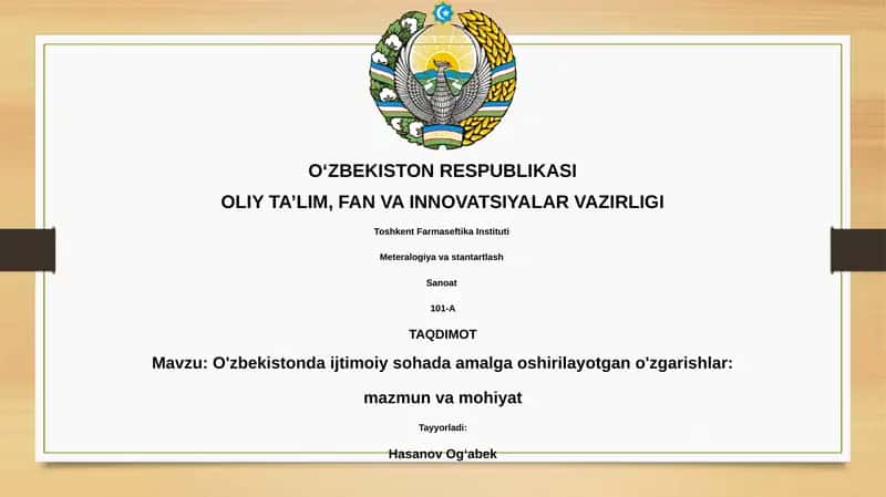 O'zbekistonda ijtimoiy sohada amalga oshirilayotgan o'zgarishlar: mazmun va mohiyat 1