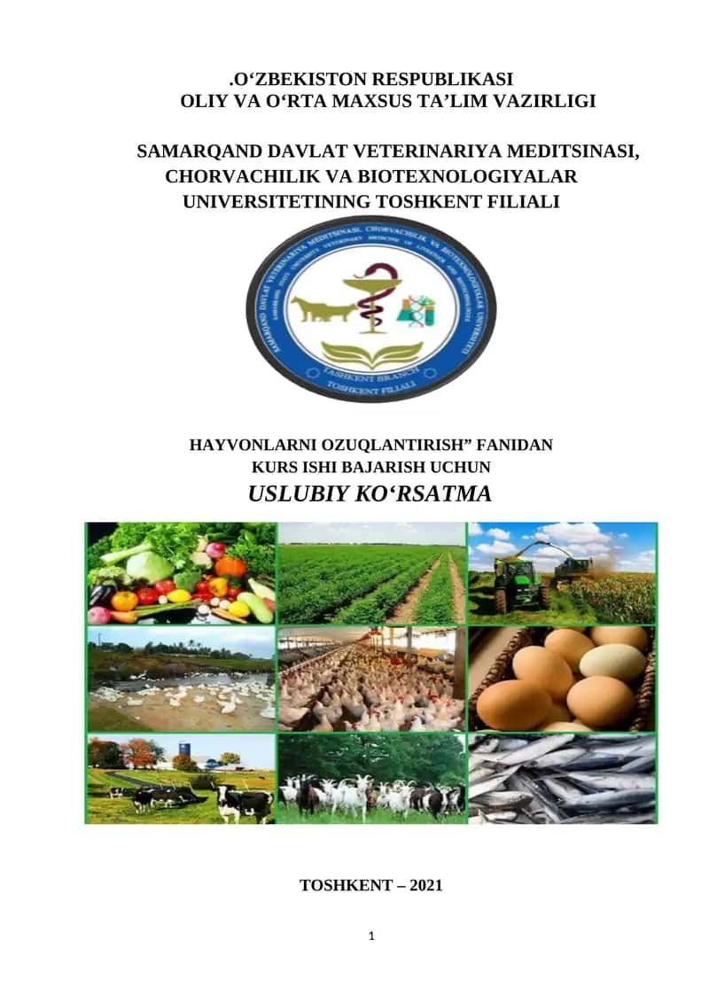 Uslubiy ko‘rsatma 5410600-Zooinjeneriya (turlari bo‘yicha) yo‘nalishi 1