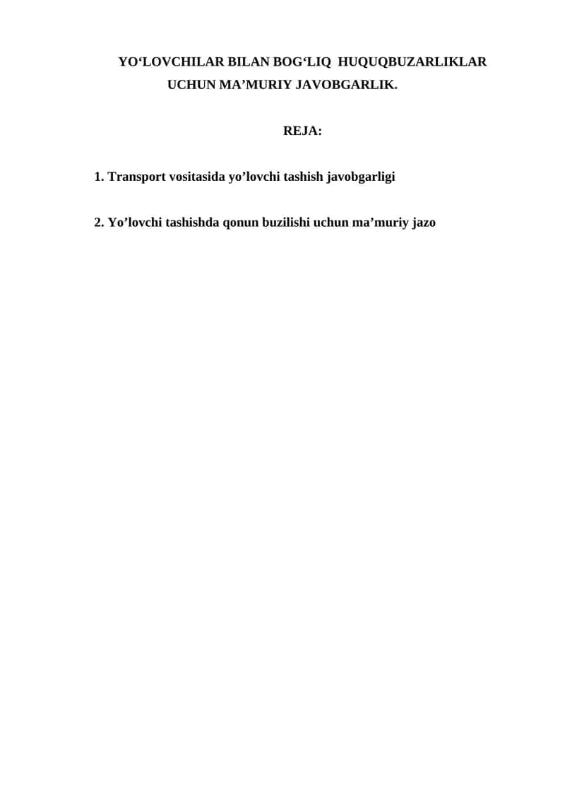 Yo‘lovchilar bilan bog‘liq huquqbuzarliklar uchun ma’muriy javobgarlik 1