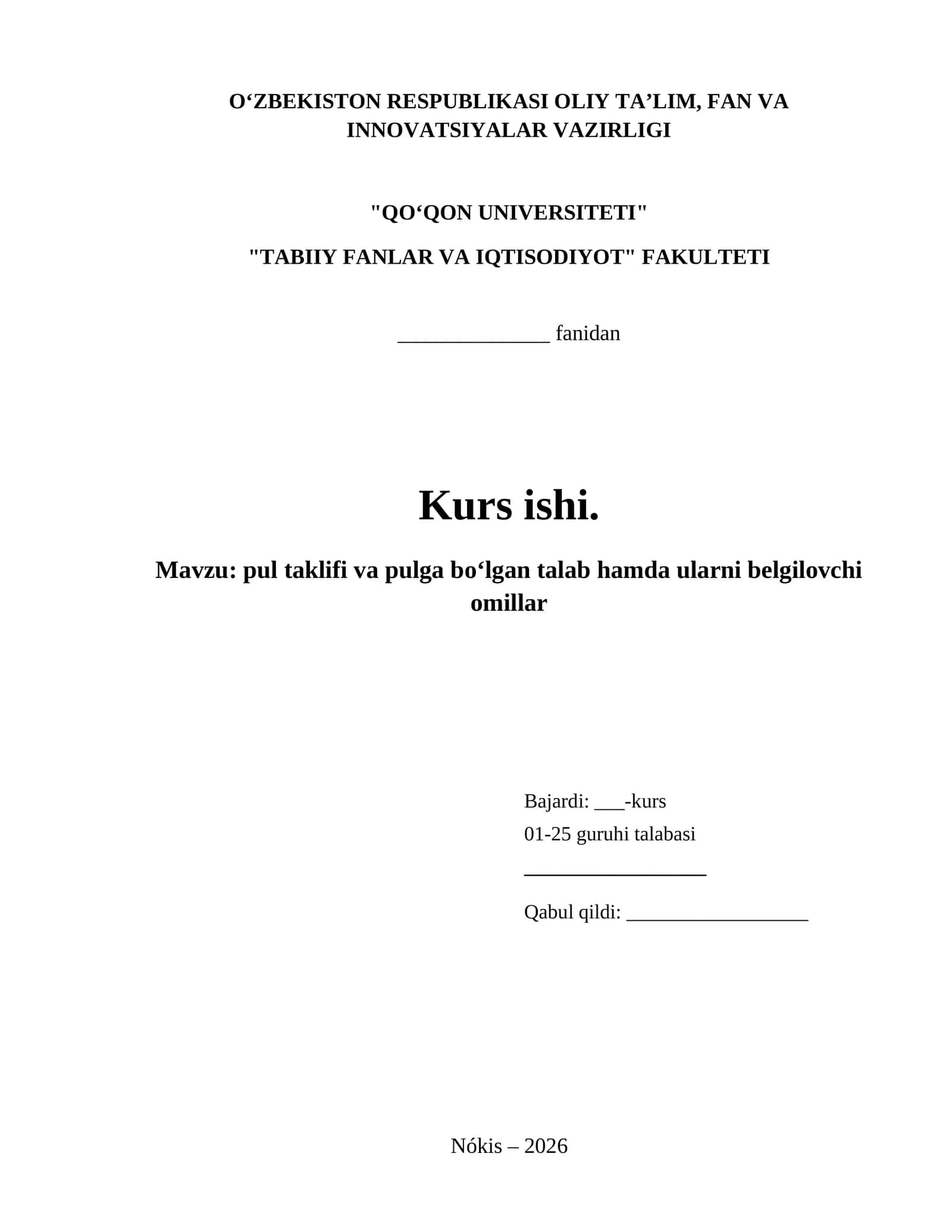 pul taklifi va pulga boʻlgan talab hamda ularni belgilovchi omillar 1