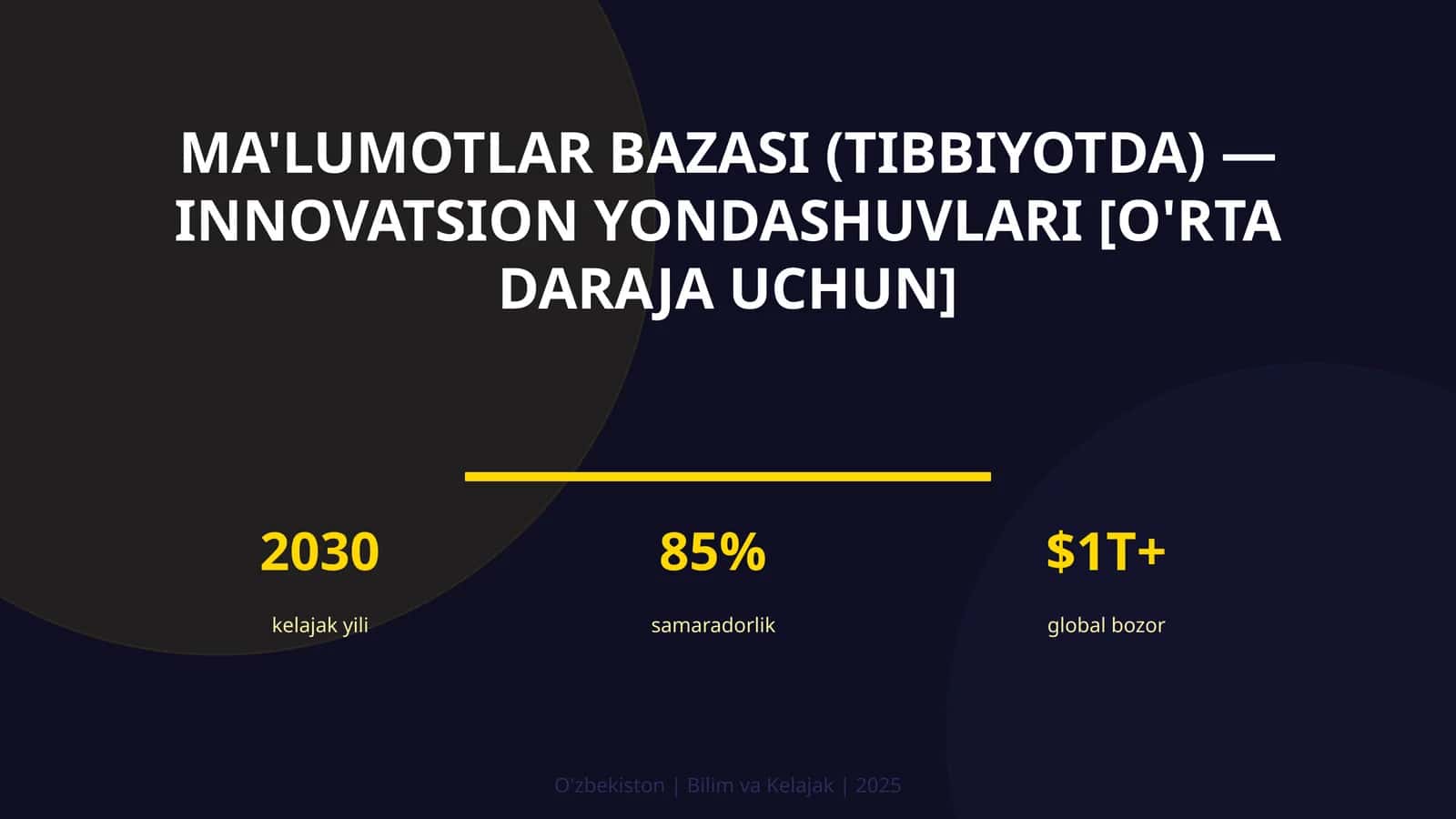 Ma'lumotlar bazasi (tibbiyotda) — innovatsion yondashuvlari [o'rta daraja uchun] 1