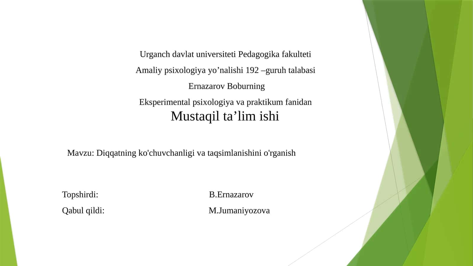 Urganch Davlat Universiteti Pedagogika Fakulteti Amaliy psixologiya yo’nalishi 1