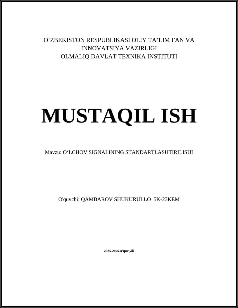 O‘LCHOV SIGNALINING STANDARTLASHTIRILISHI 1