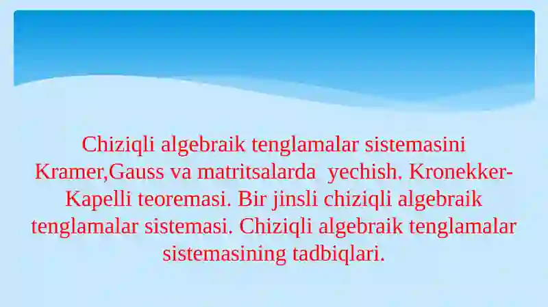 ChATSning yechimga ega bo’lish shartlari (Kroneker-Kapelli teoremasi)