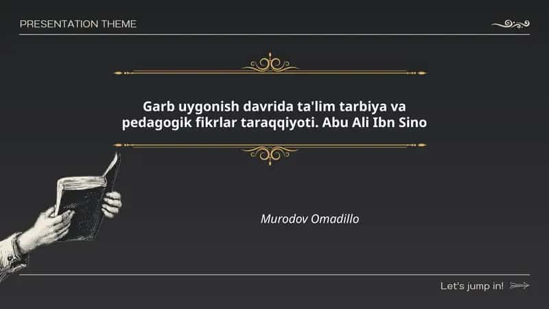 Abu Ali Ibn Sinoning ta'lim va tarbiya haqidagi asosiy qarashlari: Garb uygonishi kontekstida 1