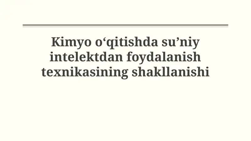 Sun'iy intellektning kimyo ta'limi 1