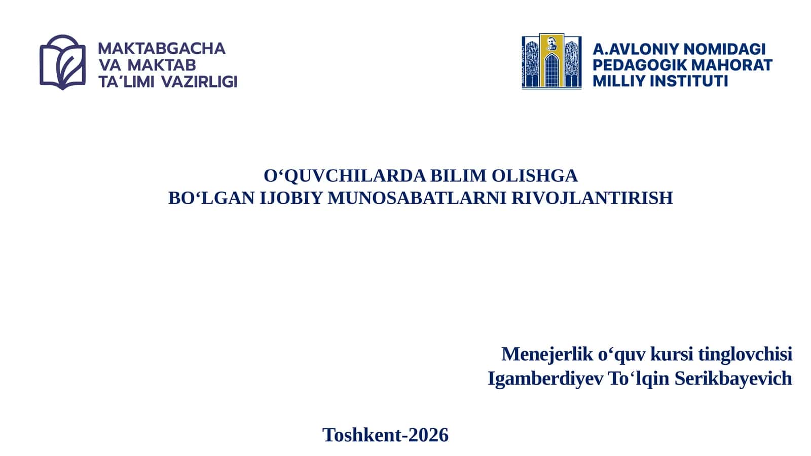 Menejerliko‘quvkursitinglovchisiIgamberdiyevTo‘lqinSerikbayevich 1