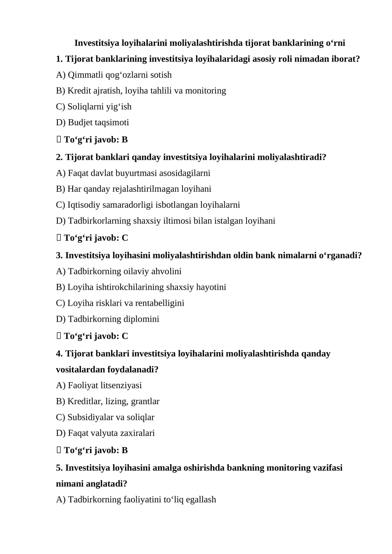 Investitsiya loyihalarini moliyalashtirishda tijorat banklarining o‘rni 1