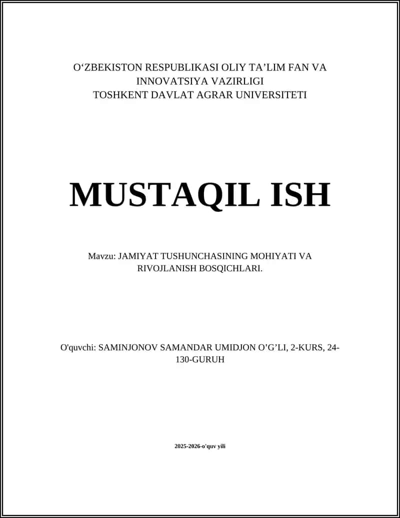 Jamiyat tushunchasining mohiyati va rivojlanish bosqichlari 1