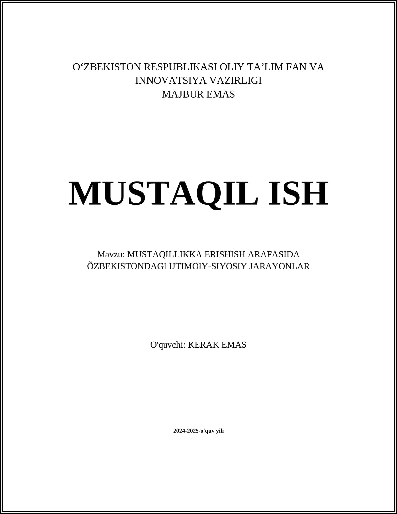 MUSTAQILLIKKA ERISHISH ARAFASIDA ÕZBEKISTONDAGI IJTIMOIY-SIYOSIY JARAYONLAR 1
