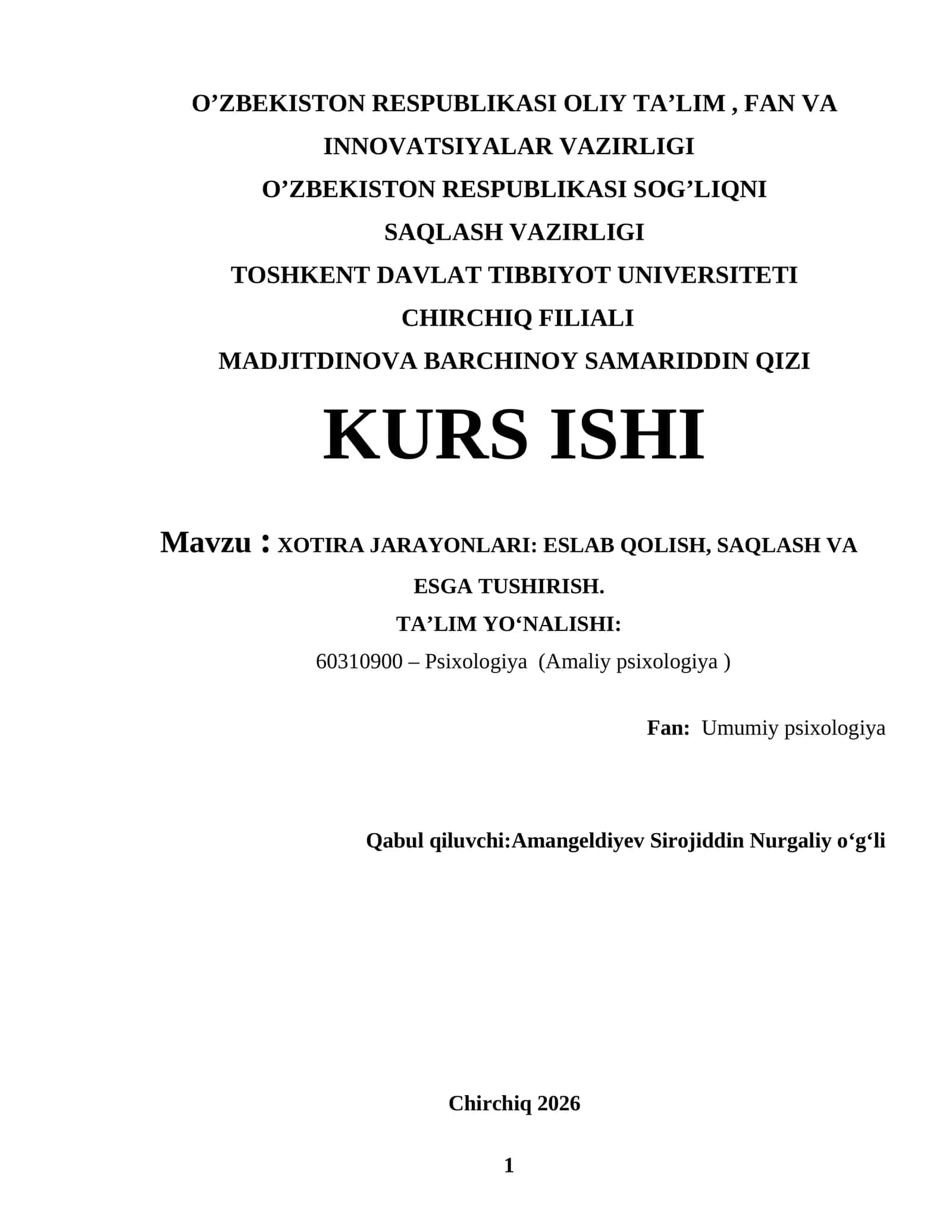 XOTIRA JARAYONLARI: ESLAB QOLISH, SAQLASH VA ESGA TUSHIRISH 1