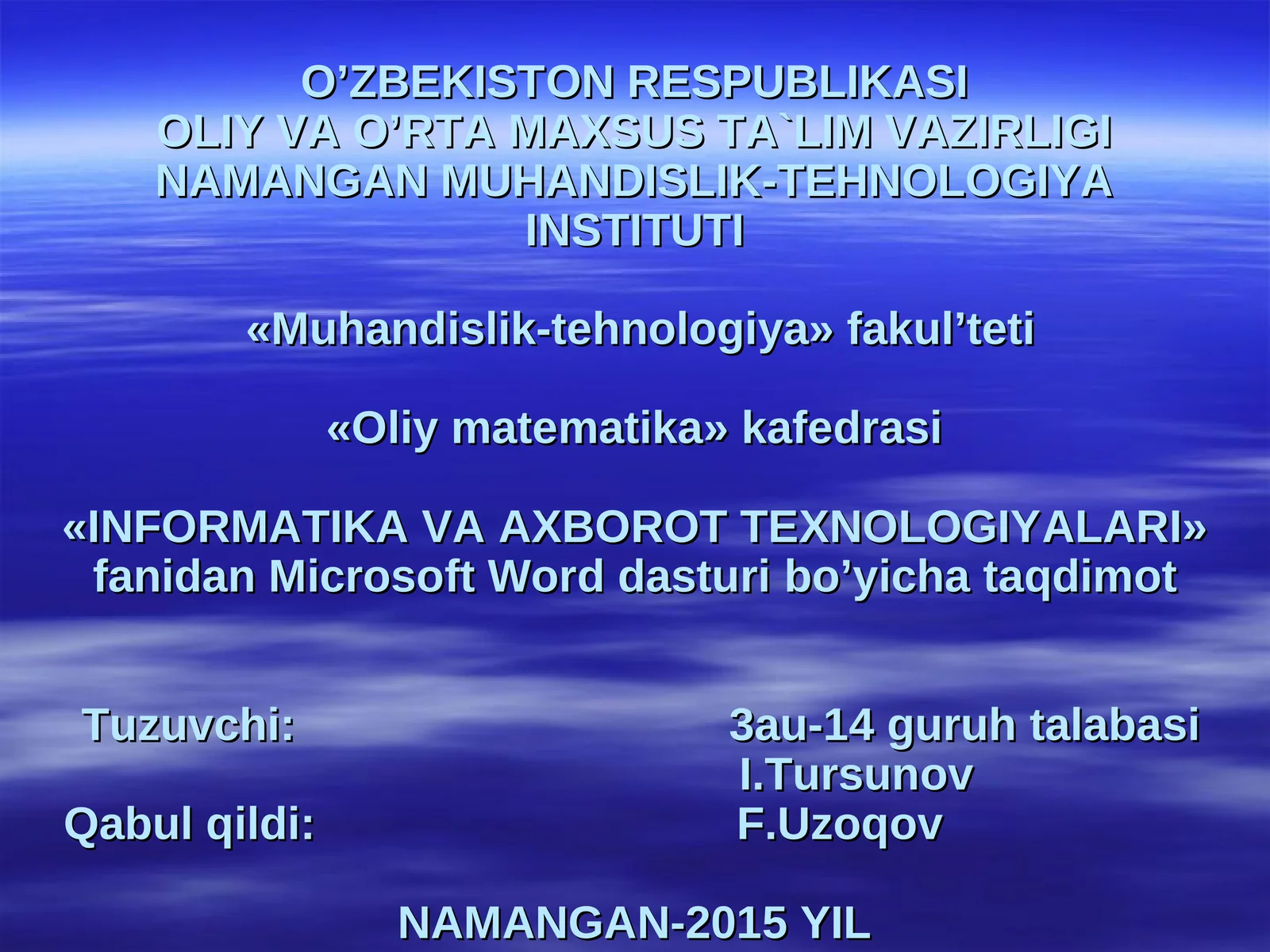 Microsoft Word dasturi taqdimoti 1