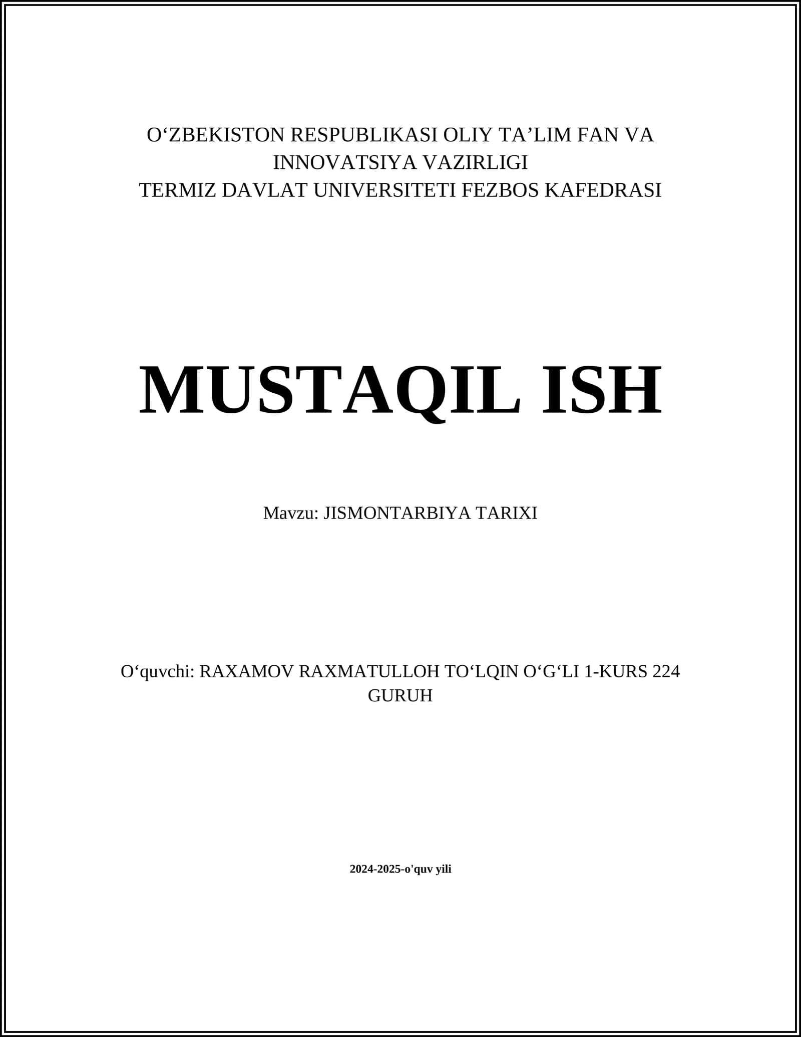 Jismoniy Tarbiya Tarixi 1