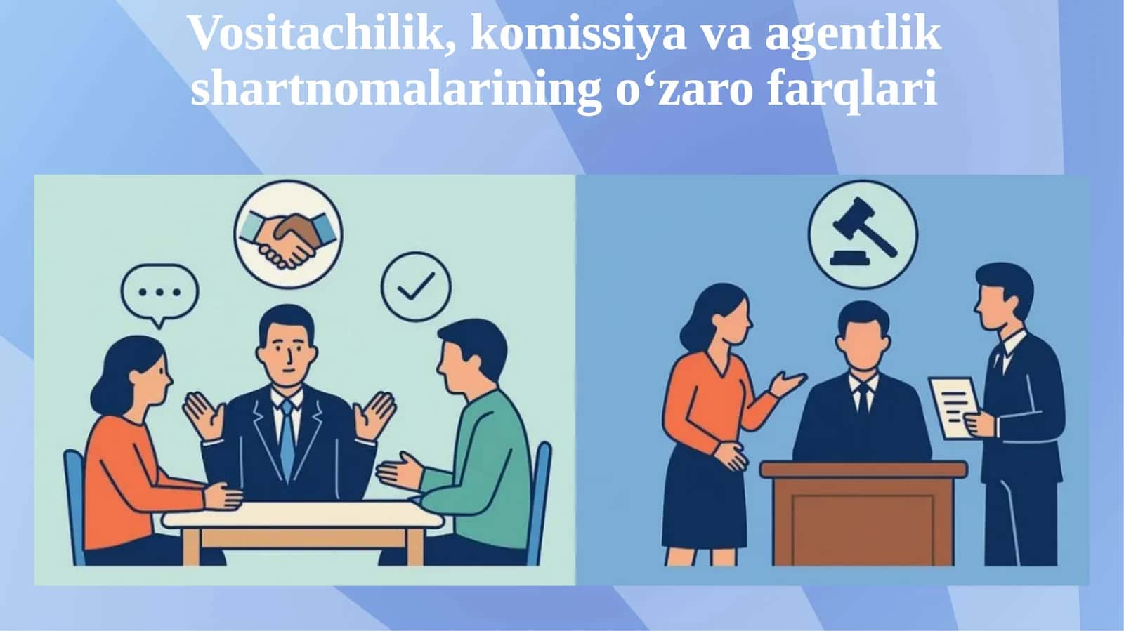 Vositachilik, komissiya va agentlik shartnomalarining o‘zaro farqlari 1