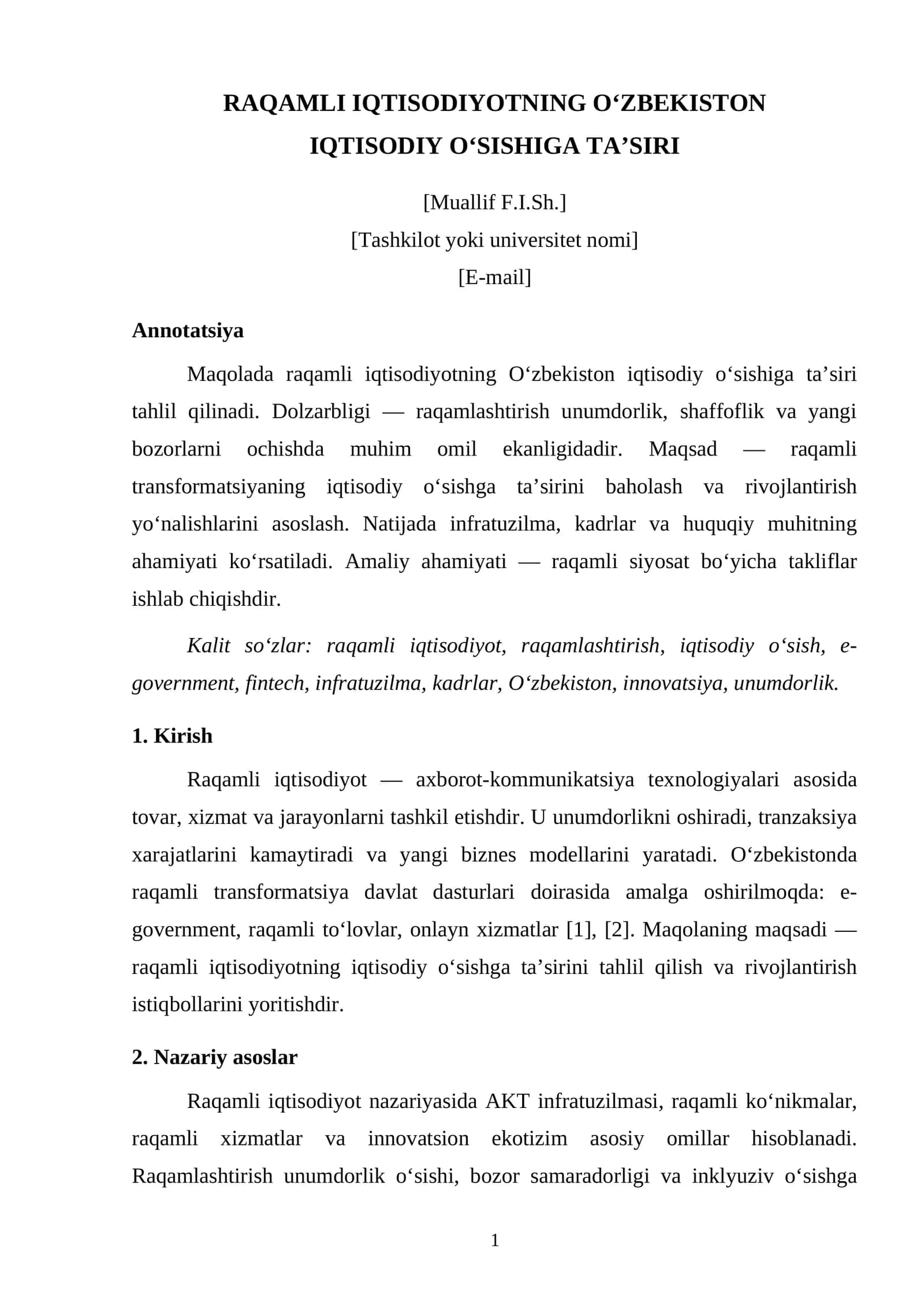 RAQAMLI IQTISODIYOTNING O‘ZBEKISTON IQTISODIY O‘SISHIGA TA’SIRI 1