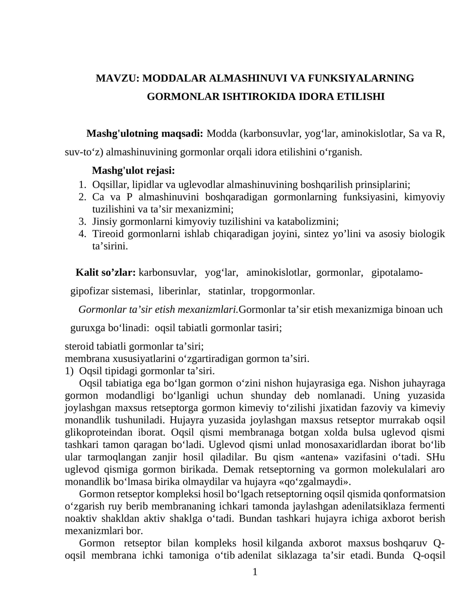 MODDALAR ALMASHINUVI VA FUNKSIYALARNING GORMONLAR ISHTIROKIDA IDORA ETILISHI 1