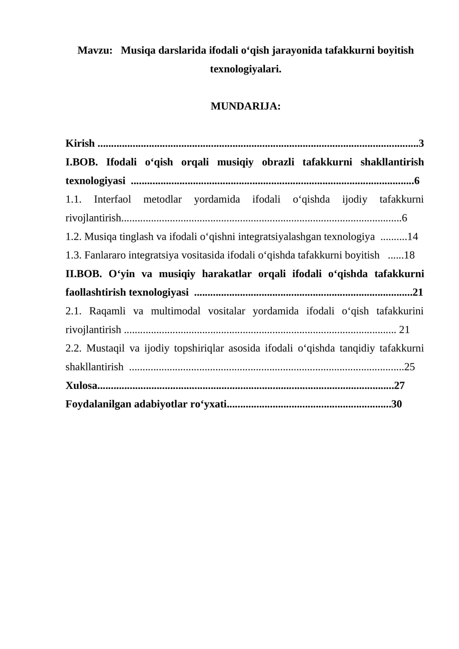 Musiqa darslarida ifodali oʻqish jarayonida tafakkurni boyitish texnologiyalari 1