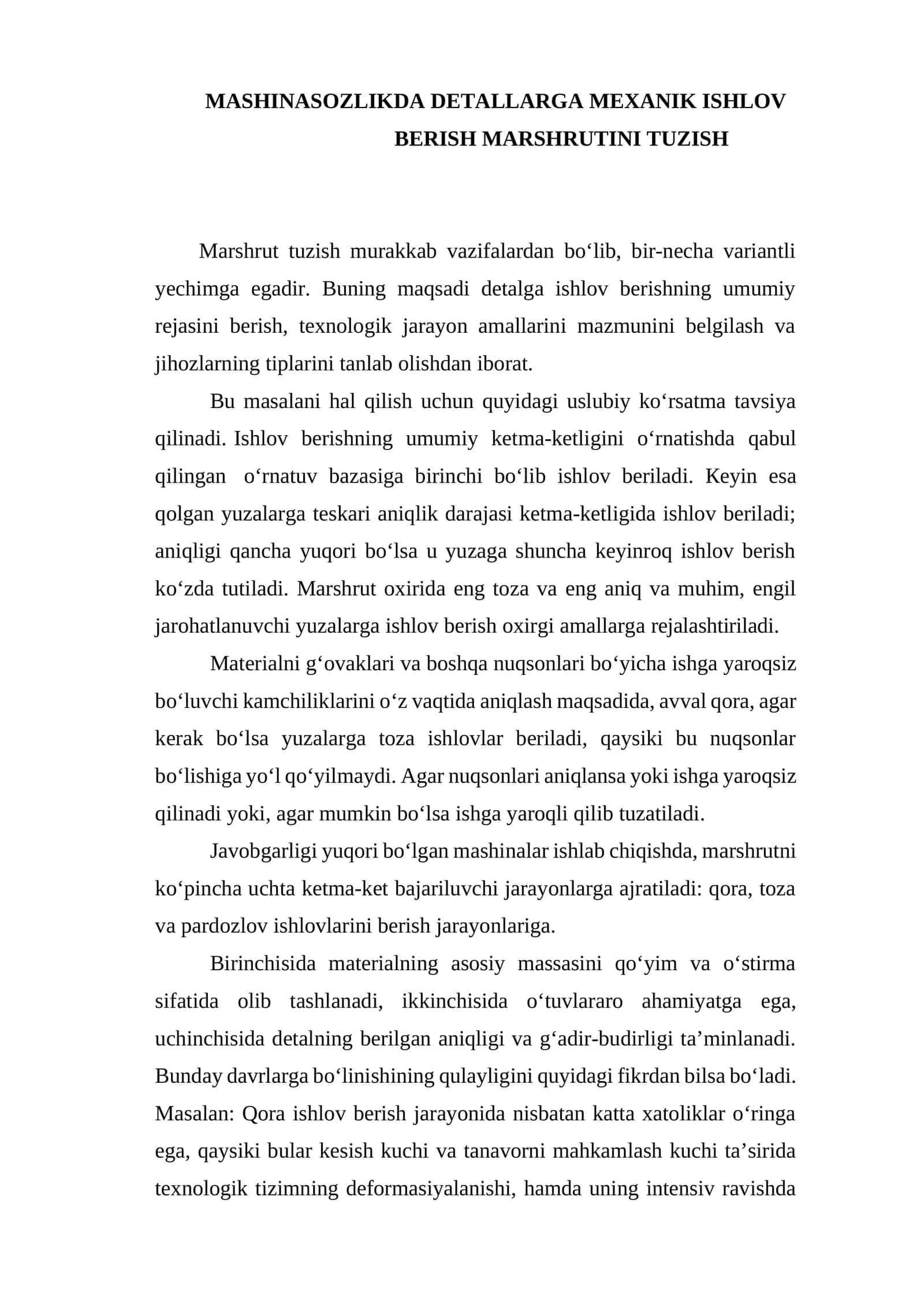 Mashinasozlikda Detallarga Mexanik Ishlov Berish Marshrutini Tuzish 1