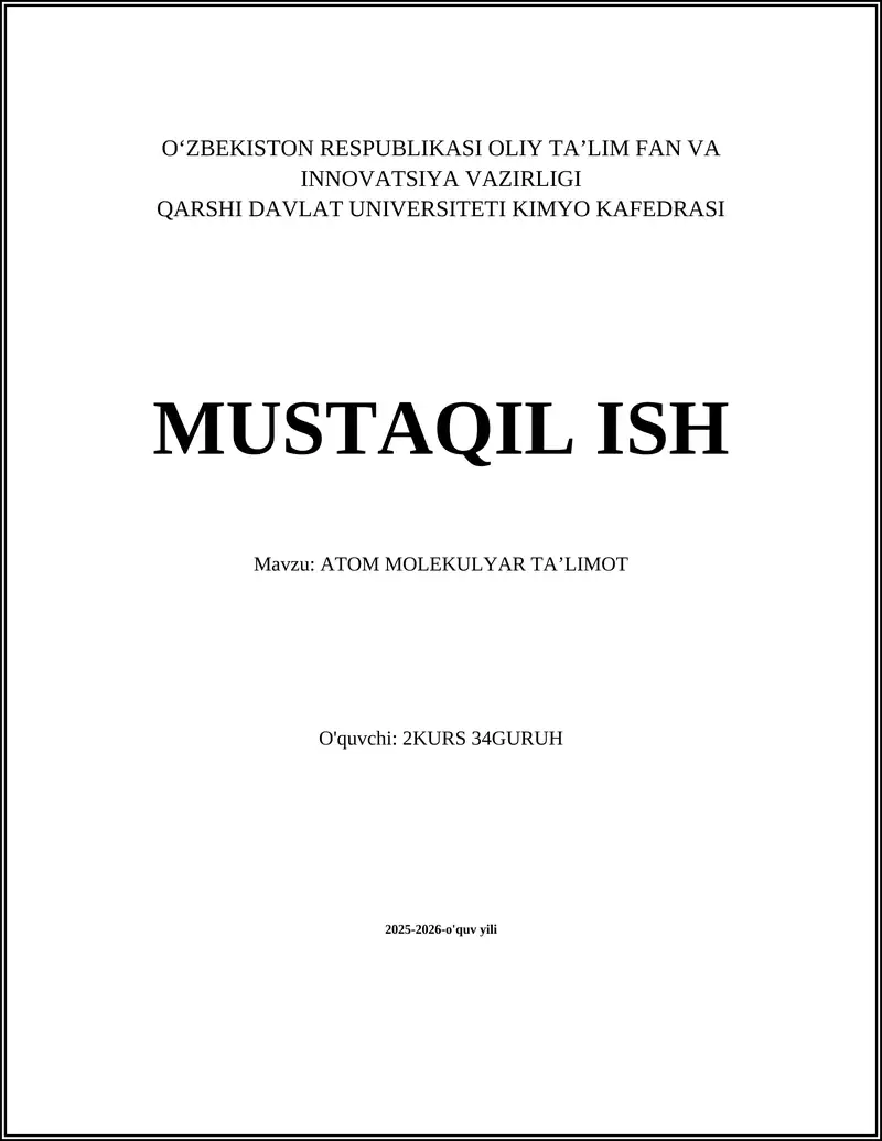 ATOM MOLEKULYAR TAʼLIMOT 1