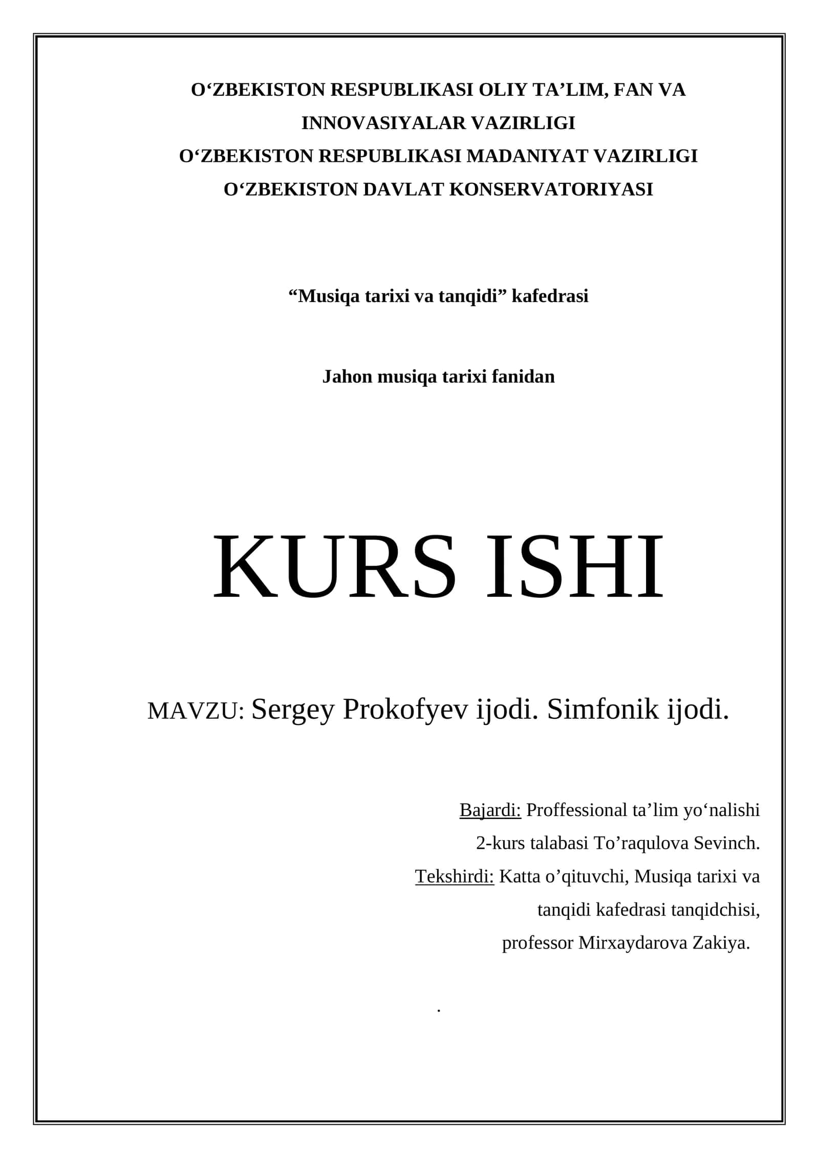 Sergey Prokofyev ijodi. Simfonik ijodi 1