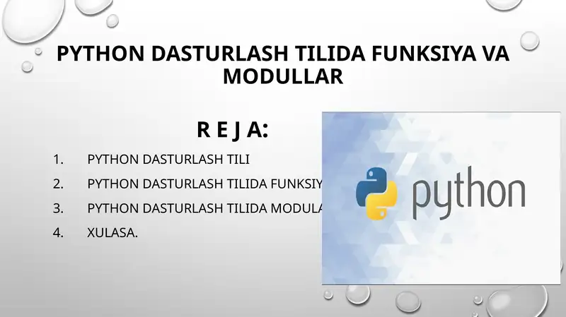 Python dasturlash tilida funksiya va modullar 1